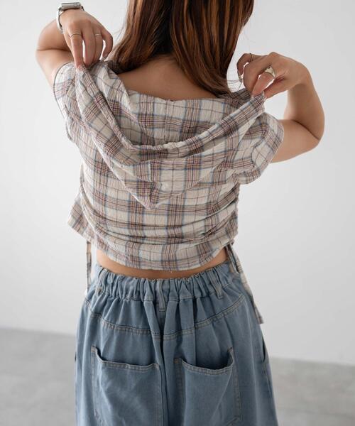 dispark（ディスパーク）の「DISPARK/シャーリングリネンフードチェックシャツ（シャツ/ブラウス・レディース・アイボリー・FREE）」の5枚目の写真