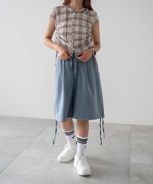 dispark（ディスパーク）の「DISPARK/シャーリングリネンフードチェックシャツ（シャツ/ブラウス・レディース・アイボリー・FREE）」の6枚目の写真