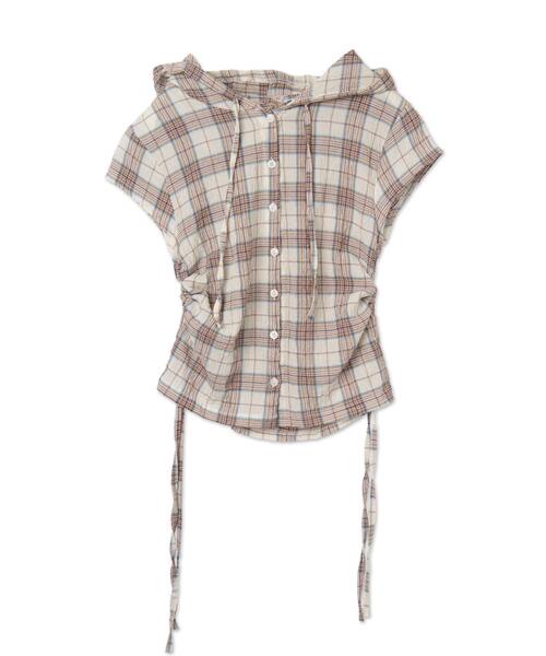 dispark（ディスパーク）の「DISPARK/シャーリングリネンフードチェックシャツ（シャツ/ブラウス・レディース・アイボリー・FREE）」の7枚目の写真