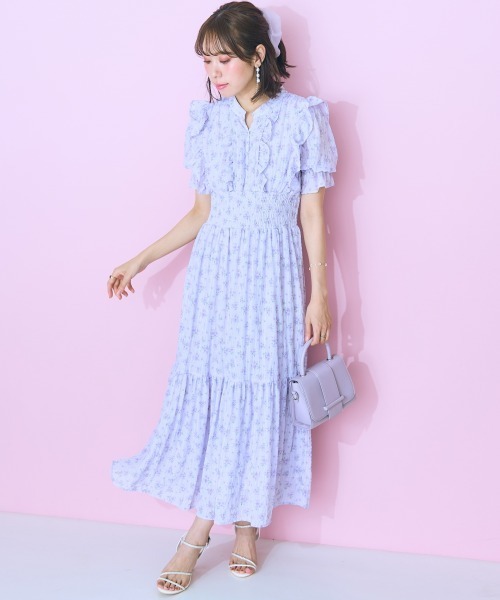 marun(マルン)の「<大きいサイズ> フリルデザインフラワープリントワンピース marun(ワンピース・レディース・パープル系/ピンク系・5L/4L/3L/LL/L)」の12枚目の写真