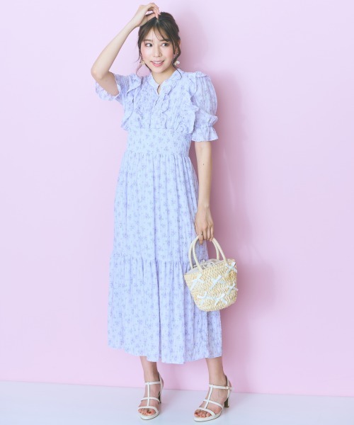 marun(マルン)の「<大きいサイズ> フリルデザインフラワープリントワンピース marun(ワンピース・レディース・パープル系/ピンク系・5L/4L/3L/LL/L)」の9枚目の写真