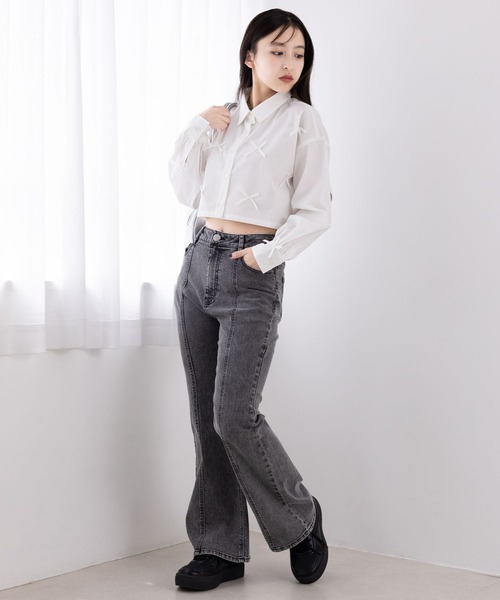 repipi armario（レピピ アルマリオ）の「リボンショートシャツ（シャツ/ブラウス・キッズ・ブラック/ホワイト/サックスブルー・LARGE/MEDIUM）」の6枚目の写真