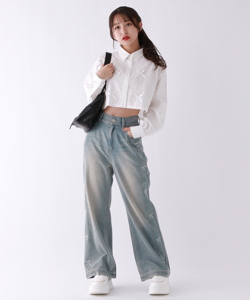 repipi armario（レピピ アルマリオ）の「リボンショートシャツ（シャツ/ブラウス・キッズ・ブラック/ホワイト/サックスブルー・LARGE/MEDIUM）」の14枚目の写真