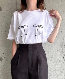 リボンプリントバレエコア半袖Tシャツ