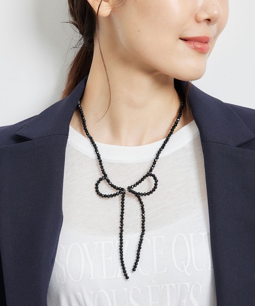 ROPE' PICNIC（ロペピクニック）の「ビーズリボンネックレス（ネックレス・レディース・キナリ/ブラック・FREE）」の2枚目の写真