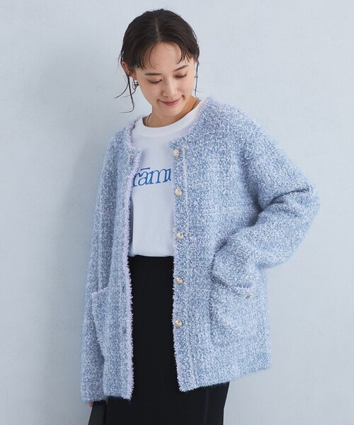 green label relaxing(グリーンレーベルリラクシング)の「ツイード ニット カーディガン(カーディガン/ボレロ・レディース・オフホワイト/ブラック/ライトブルー・FREE)」の4枚目の写真