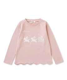 SLAP SLIP（スラップスリップ）の「裾スカラップ香水ウサギカップケーキパッチ刺しゅう長袖Tシャツ(80~130cm)（Tシャツ/カットソー・キッズ）」