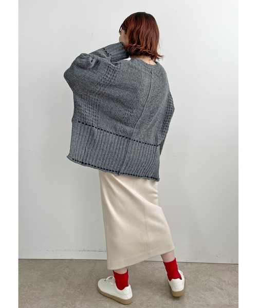 エイミーロウ　パッチワークスリーブケーブルニット エイミーロウ パッチワークスリーブケーブルニット
