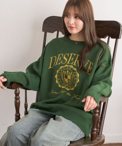 RETRO GIRL(レトロガール)の「【UNISEX】カレッジロゴNT(ニット/セーター・レディース・レッド/グリーン/ナチュラル・FREE)」の10枚目の写真