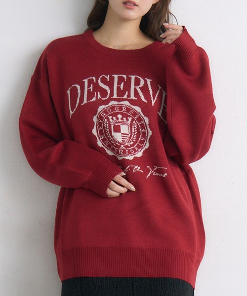 RETRO GIRL(レトロガール)の「【UNISEX】カレッジロゴNT(ニット/セーター・レディース・レッド/グリーン/ナチュラル・FREE)」の3枚目の写真