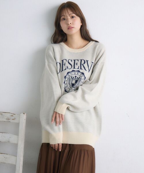 RETRO GIRL(レトロガール)の「【UNISEX】カレッジロゴNT(ニット/セーター・レディース・レッド/グリーン/ナチュラル・FREE)」の4枚目の写真