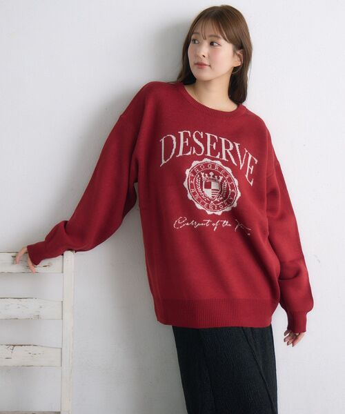 RETRO GIRL(レトロガール)の「【UNISEX】カレッジロゴNT(ニット/セーター・レディース・レッド/グリーン/ナチュラル・FREE)」の5枚目の写真