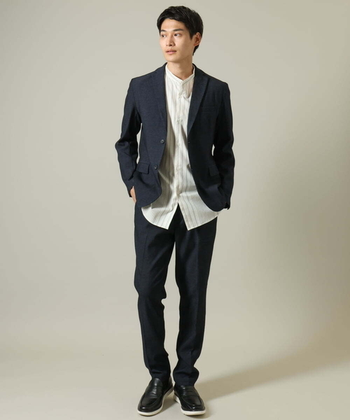 a.v.v（アーヴェヴェ）の「【やわらかい着心地】ランダムストライプ柄ツイルセミワイドシルエットバンドシャツ（シャツ/ブラウス・メンズ・グリーン/ブラック・46/48/50）」の18枚目の写真