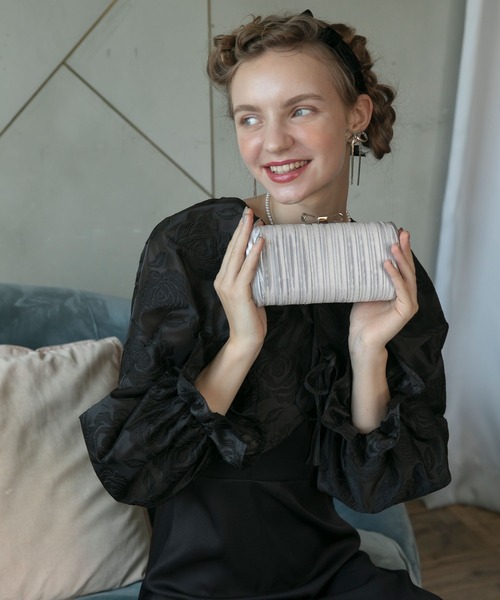 BONLECILL noir】2wayサテンプリーツリボンクラッチバッグ／ショルダー