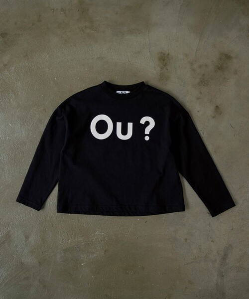 EDWIN(エドウィン)の「【Ou? by EDWIN】Ou?BIGロゴ長袖Tシャツ(Tシャツ/カットソー・キッズ・ブラック/オフホワイト・90/100/110/120/130/140/150)」の1枚目の写真