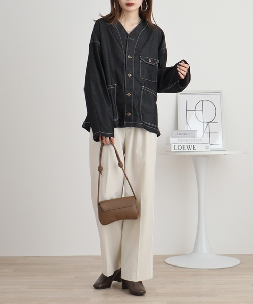 FUNALIVE（ファンアライブ）の「デニムライクシャツカーデ（カーディガン/ボレロ・メンズ・ブラック/インディゴブルー・M/L）」の6枚目の写真