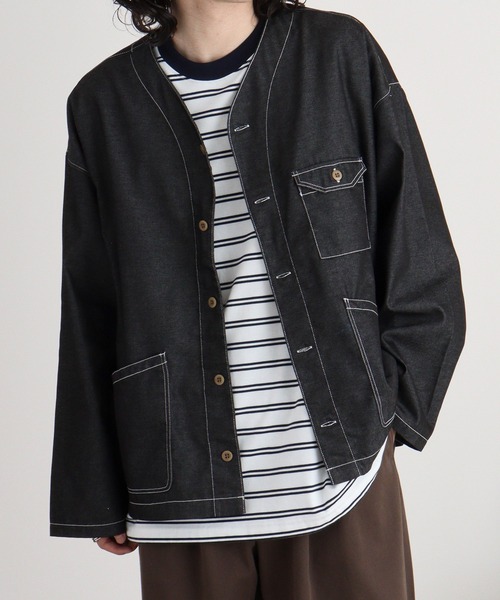 FUNALIVE（ファンアライブ）の「デニムライクシャツカーデ（カーディガン/ボレロ・メンズ・ブラック/インディゴブルー・M/L）」の15枚目の写真