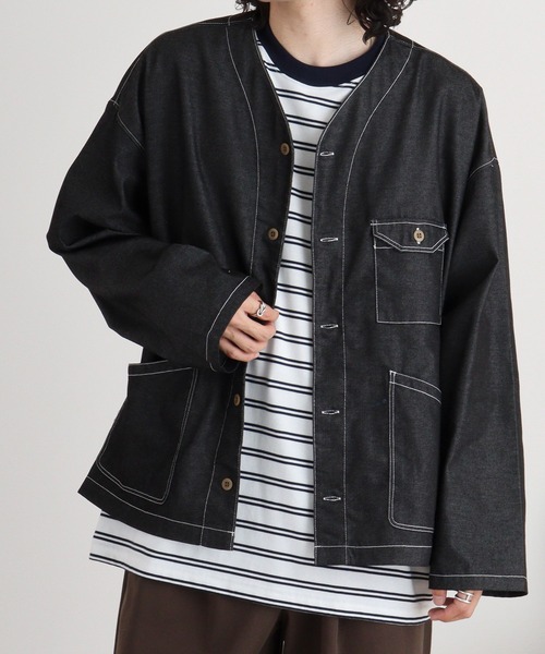 FUNALIVE（ファンアライブ）の「デニムライクシャツカーデ（カーディガン/ボレロ・メンズ・ブラック/インディゴブルー・M/L）」の14枚目の写真