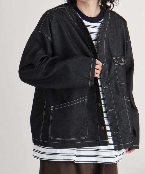 FUNALIVE（ファンアライブ）の「デニムライクシャツカーデ（カーディガン/ボレロ・メンズ・ブラック/インディゴブルー・M/L）」の16枚目の写真