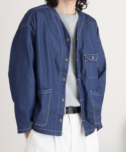 FUNALIVE（ファンアライブ）の「デニムライクシャツカーデ（カーディガン/ボレロ・メンズ・ブラック/インディゴブルー・M/L）」の21枚目の写真
