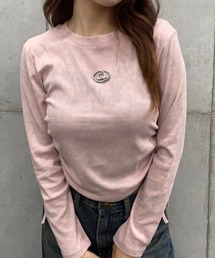 プレート付ショート丈ラメギャザーロングスリーブＴシャツ