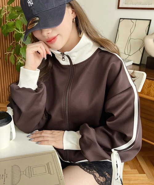 セール】リボンスリーブショート丈トラックジャケット（ブルゾン