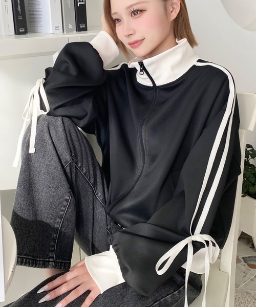 リボンジップアップジャージ トラックジャケット 黒S セットアップ可能◎】リボントラックジャケット（ジャージ）｜PHILLY