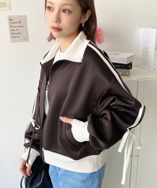 セール】リボンスリーブショート丈トラックジャケット（ブルゾン