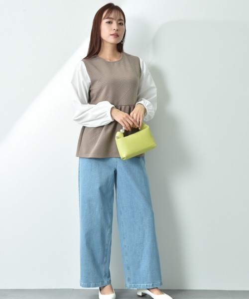 INTERPLANET（インタープラネット）の「ストレッチデニムストレートパンツ（デニムパンツ・レディース・サックスブルー/インディゴブルー・FREE）」の4枚目の写真