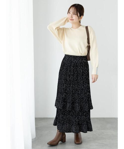 Te chichi TERRASSE（テチチテラス）の「ラメ混Vネックラメライン袖ニット（ニット/セーター・レディース・オレンジ/グレー/オフホワイト/グリーン・F）」の7枚目の写真