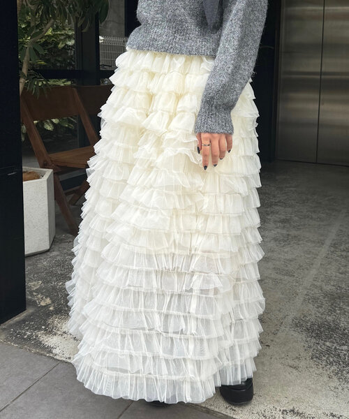 Chico（チコ）の「ボリュームチュールロングスカート（スカート・レディース・ブラック/グレー/アイボリー・FREE）」の8枚目の写真