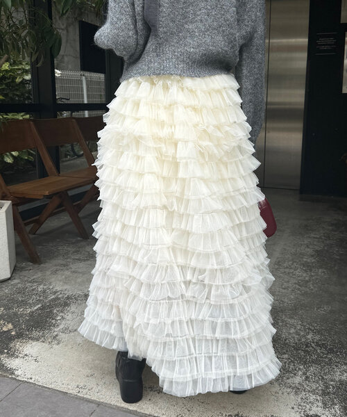 Chico（チコ）の「ボリュームチュールロングスカート（スカート・レディース・ブラック/グレー/アイボリー・FREE）」の9枚目の写真