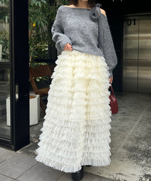 Chico（チコ）の「ボリュームチュールロングスカート（スカート・レディース・ブラック/グレー/アイボリー・FREE）」の10枚目の写真