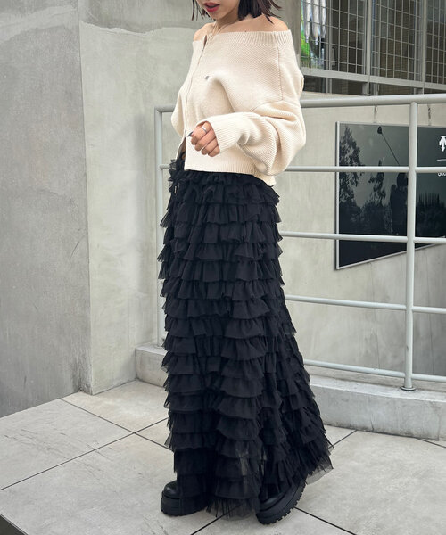 Chico（チコ）の「ボリュームチュールロングスカート（スカート・レディース・ブラック/グレー/アイボリー・FREE）」の12枚目の写真