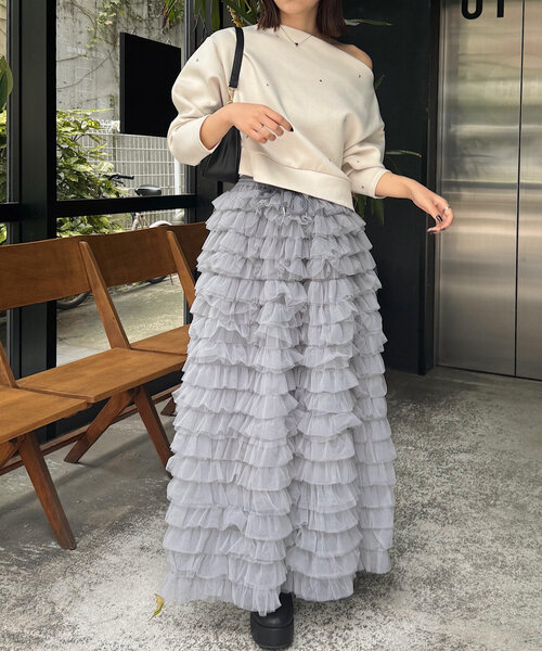 Chico（チコ）の「ボリュームチュールロングスカート（スカート・レディース・ブラック/グレー/アイボリー・FREE）」の18枚目の写真