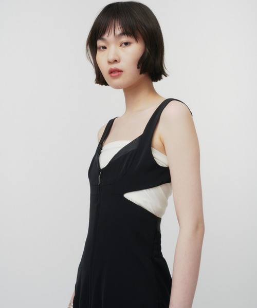 THINGS THAT MATTER(シングス ザット マター)の「CURVES PATTERN SWITTING DRESS / カーブパターンスイッチングドレス(ジャンパースカート・レディース・ブラック/グレー・1/2)」の6枚目の写真