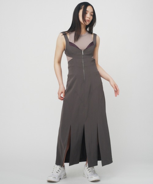 THINGS THAT MATTER(シングス ザット マター)の「CURVES PATTERN SWITTING DRESS / カーブパターンスイッチングドレス(ジャンパースカート・レディース・ブラック/グレー・1/2)」の8枚目の写真