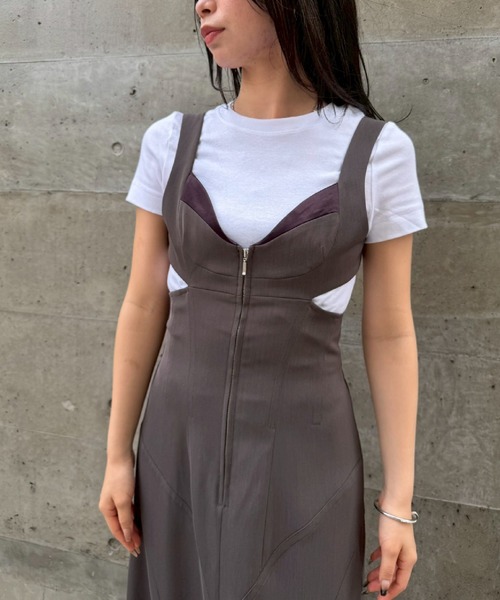 THINGS THAT MATTER(シングス ザット マター)の「CURVES PATTERN SWITTING DRESS / カーブパターンスイッチングドレス(ジャンパースカート・レディース・ブラック/グレー・1/2)」の22枚目の写真