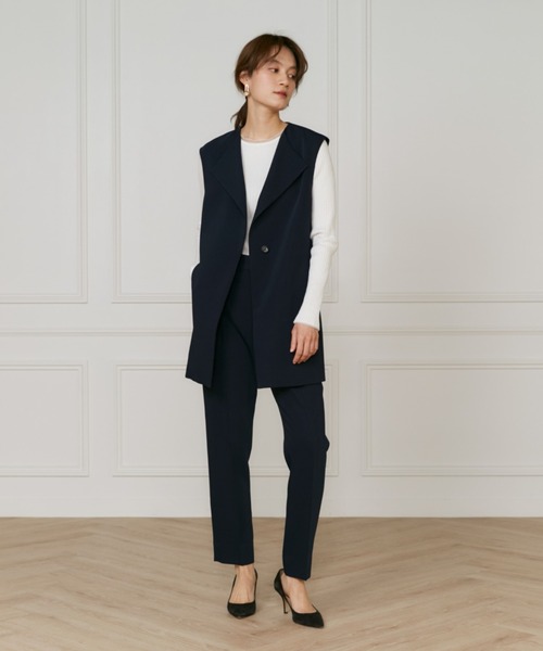 INED（イネド）の「【マルチWAYセットアップ】ダブルストレッチ ロングジレ（テーラードジャケット・レディース・ネイビー/サンドグレー・9号/7号）」の7枚目の写真