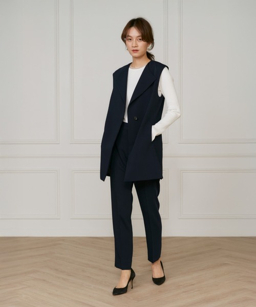 INED（イネド）の「【マルチWAYセットアップ】ダブルストレッチ ロングジレ（テーラードジャケット・レディース・ネイビー/サンドグレー・9号/7号）」の8枚目の写真