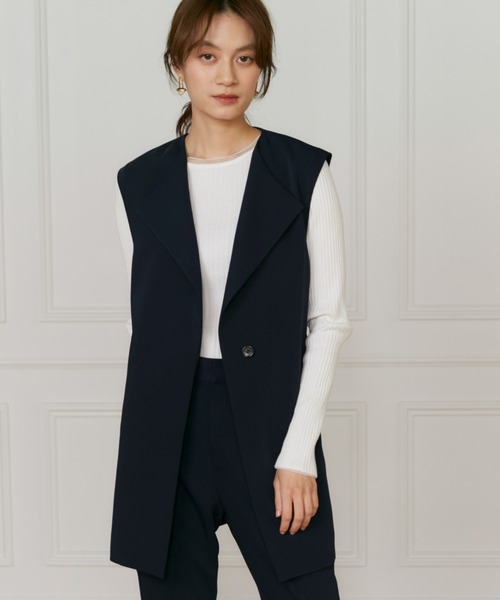 INED（イネド）の「【マルチWAYセットアップ】ダブルストレッチ ロングジレ（テーラードジャケット・レディース・ネイビー/サンドグレー・9号/7号）」の10枚目の写真