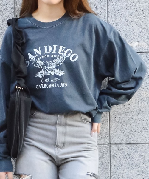 spiritoso(スピリトーゾ)の「アーチロゴイーグルプリントロンT(Tシャツ/カットソー・レディース・バーガンディー/チャコール/ブラック・FREE)」の11枚目の写真