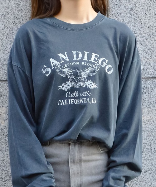 spiritoso(スピリトーゾ)の「アーチロゴイーグルプリントロンT(Tシャツ/カットソー・レディース・バーガンディー/チャコール/ブラック・FREE)」の13枚目の写真