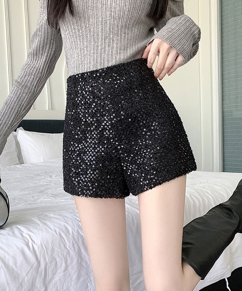 セール】スパンコール ハイウエスト ショートパンツ ショーパン
