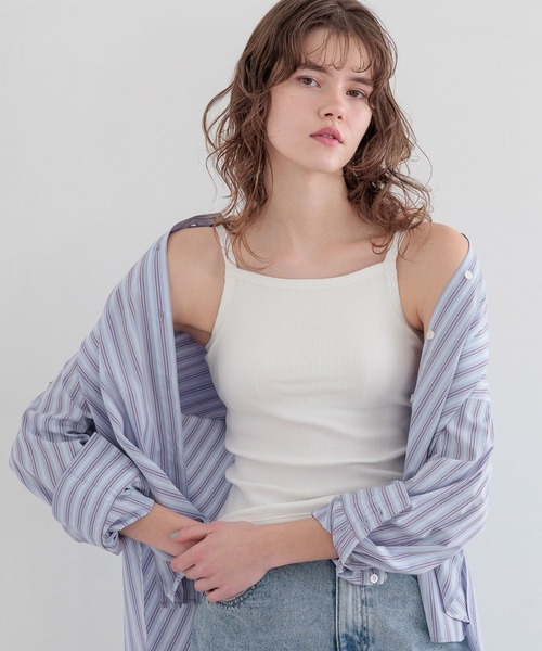 bijorie（ビジュリィ）の「【bijorie】カップ付きリブスクエアキャミ／NEW BASIC 25SS（キャミソール・レディース・カーキ/ブラック/オフホワイト/サックスブルー・LARGE/MEDIUM/LG）」の2枚目の写真