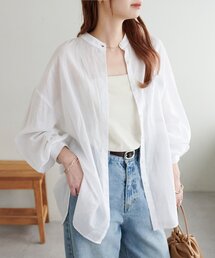 【WEB限定】コットンシアーバンドカラーシャツ