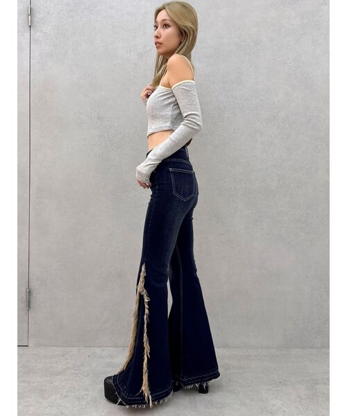 GYDA（ジェイダ）の「GD BICOLORワンショルダーデザインショートトップス（Tシャツ/カットソー・レディース・ブラック/オフホワイト/グレー・FREE）」の8枚目の写真