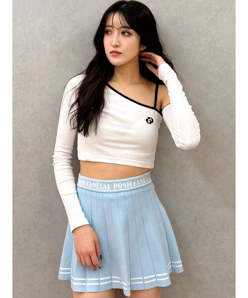 GYDA（ジェイダ）の「GD BICOLORワンショルダーデザインショートトップス（Tシャツ/カットソー・レディース・ブラック/オフホワイト/グレー・FREE）」の16枚目の写真