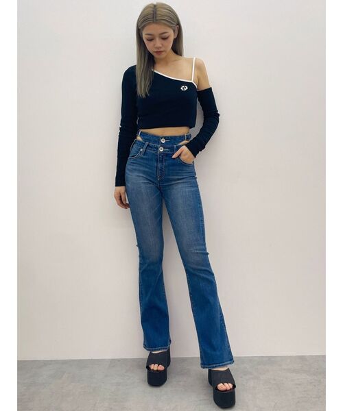セール】GD BICOLORワンショルダーデザインショートトップス（T