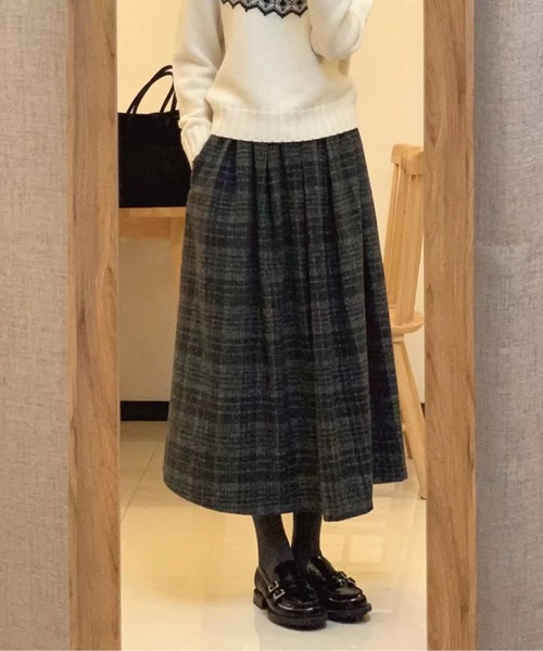 gossip!ロサンゼルス(ゴシップロサンゼルス)の「ウールライクヴィンテージ チェック プリーツ ミディスカート(秋冬の定番スカート)(スカート・レディース・グレー/ブラウン・M/L)」の7枚目の写真